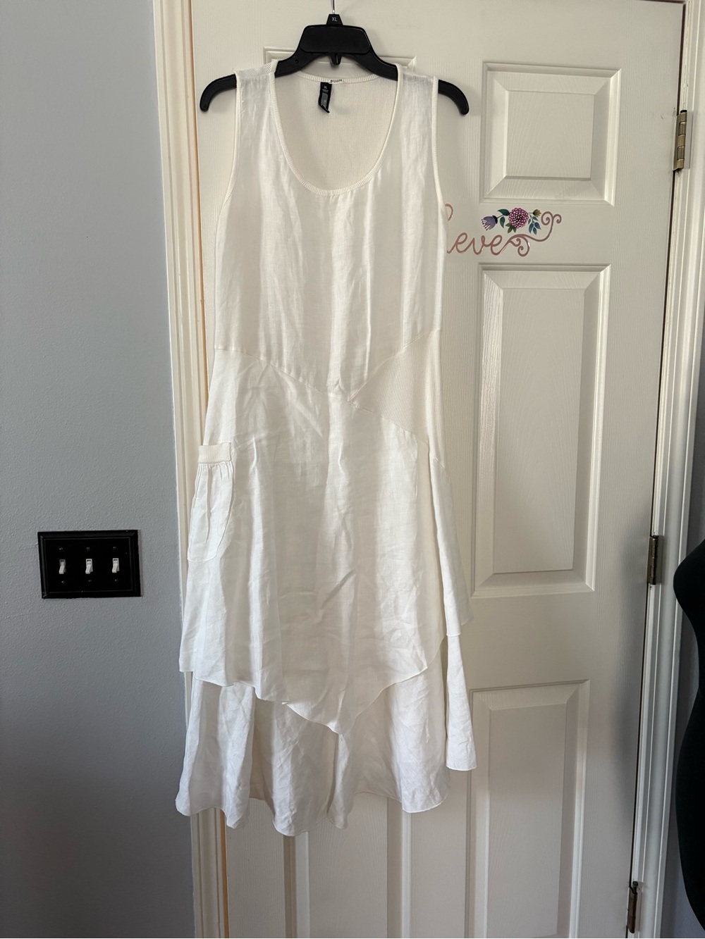 White Sleeveless Linen Blend Dress